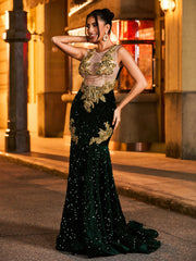 Radiant Rhinestone-Adorned Mermaid Prom Dress Dark Green