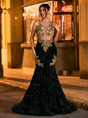 Radiant Rhinestone-Adorned Mermaid Prom Dress Dark Green