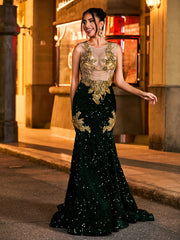Radiant Rhinestone-Adorned Mermaid Prom Dress Dark Green