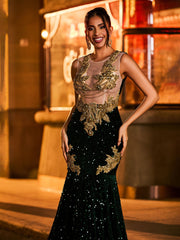 Radiant Rhinestone-Adorned Mermaid Prom Dress Dark Green