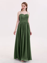 Spaghetti Strap Lace and Chiffon Dresses Olive Green
