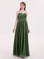 Spaghetti Strap Lace and Chiffon Dresses Olive Green