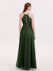 Spaghetti Strap Lace and Chiffon Dresses Olive Green