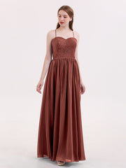 Spaghetti Strap Lace and Chiffon Dresses Terracotta
