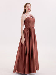 Spaghetti Strap Lace and Chiffon Dresses Terracotta