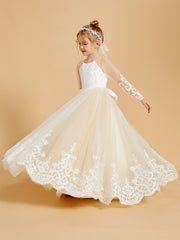 Charming Flower Girl Dresses Adorned with Bowknots and Lace Applique