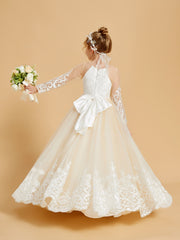 Charming Flower Girl Dresses Adorned with Bowknots and Lace Applique