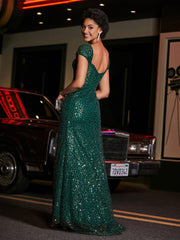 Sweetheart Neckline Sequin Prom Dresses With Slit Dark Green Plus Size