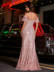 Sweetheart Neckline Sequin Prom Dresses With Slit Dusty Rose Plus Size