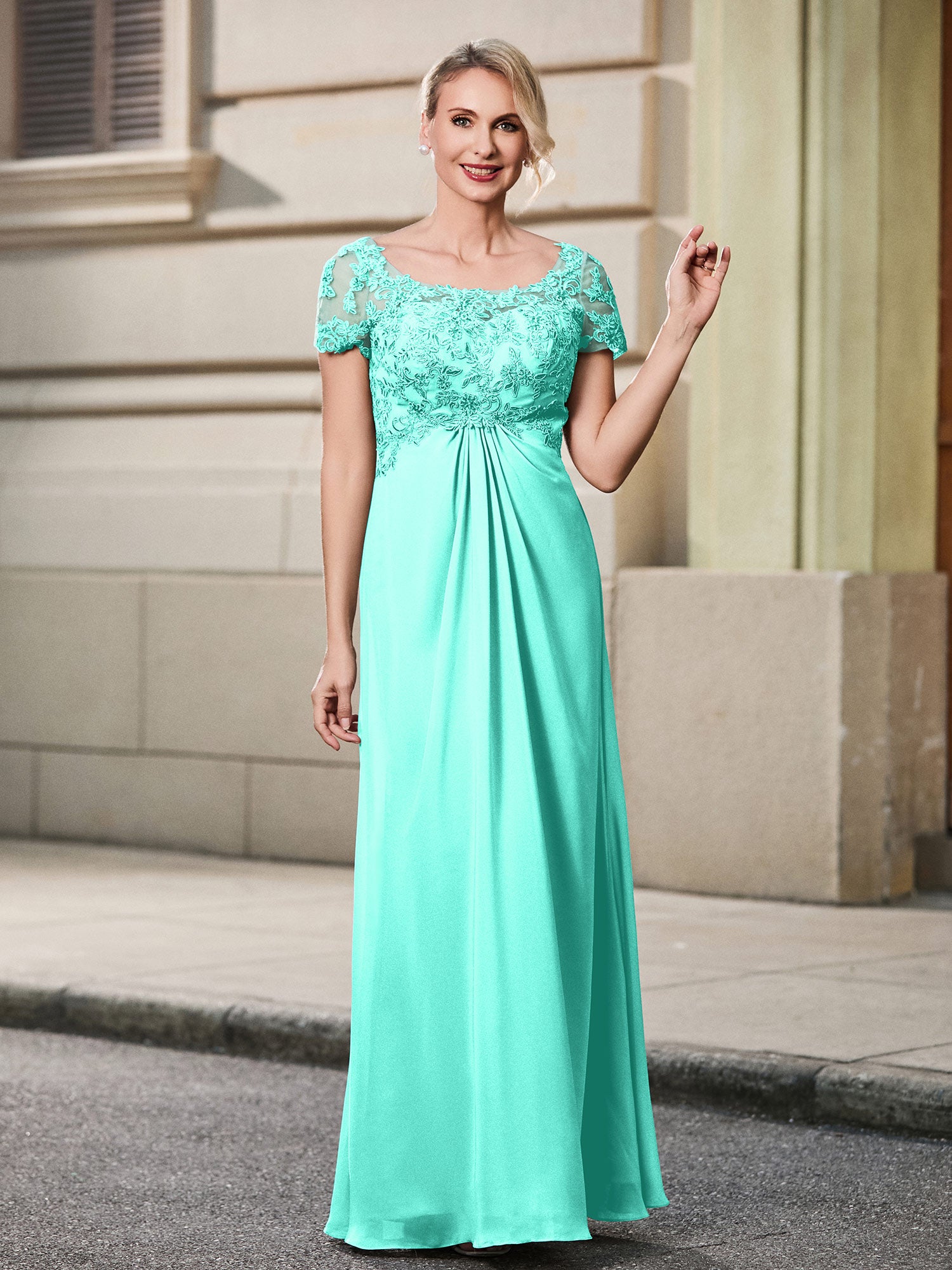 BABARONI Chiffon Lace Spa Mother of the Bride Dresses Empire Scoop ...