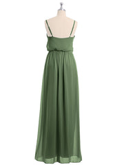 Spaghetti Strap Chiffon Bridesmaid Gown with V Neck Olive Green