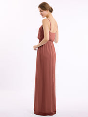 Spaghetti Strap Chiffon Bridesmaid Gown with V Neck Terracotta