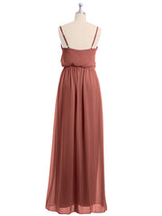 Spaghetti Strap Chiffon Bridesmaid Gown with V Neck Terracotta