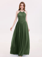 LACE And Chiffon Corset Back Dresses Olive Green