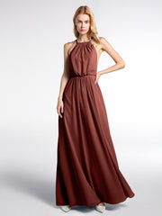 Halter Low Back Chiffon Maxi Sexy Dress Terracotta Plus Size