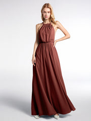 Halter Low Back Chiffon Maxi Sexy Dress Terracotta