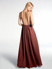 Halter Low Back Chiffon Maxi Sexy Dress Terracotta Plus Size