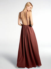 Halter Low Back Chiffon Maxi Sexy Dress Terracotta