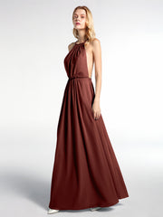 Halter Low Back Chiffon Maxi Sexy Dress Terracotta Plus Size
