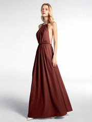Halter Low Back Chiffon Maxi Sexy Dress Terracotta
