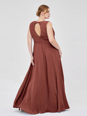 A-line Chiffon Open Back Dress With V-Neck Terracotta