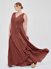 A-line Chiffon Open Back Dress With V-Neck Terracotta