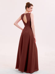 A-line Chiffon Open Back Dress With V-Neck Terracotta
