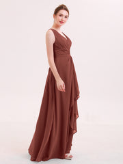 A-line Chiffon Open Back Dress With V-Neck Terracotta