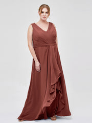A-line Chiffon Open Back Dress With V-Neck Terracotta