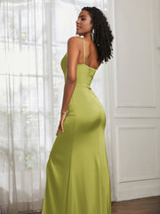 V-Neck Floor-Length Satin Prom Dress Clover Plus Size