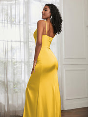 V-Neck Floor-Length Satin Prom Dress Marigold Plus Size