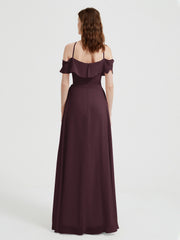 Y Neck Chiffon Dress with Ruffles Sleeves Cabernet