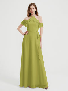 Y Neck Chiffon Dress with Ruffles Sleeves Clover