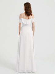 Y Neck Chiffon Dress with Ruffles Sleeves Ivory