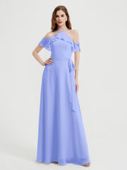 Y Neck Chiffon Dress with Ruffles Sleeves Lavender