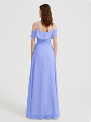 Y Neck Chiffon Dress with Ruffles Sleeves Lavender