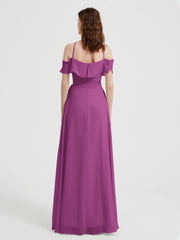 Y Neck Chiffon Dress with Ruffles Sleeves Orchid