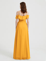 Y Neck Chiffon Dress with Ruffles Sleeves Tangerine
