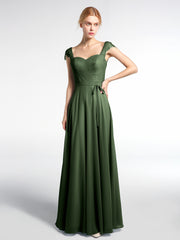 Lace Bodice Chiffon Skirt Cap Sleeves Dress Olive Green
