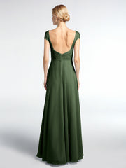 Lace Bodice Chiffon Skirt Cap Sleeves Dress Olive Green