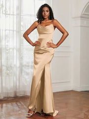 Cowl Neck Mermaid Satin Prom Dress Champagne Plus Size