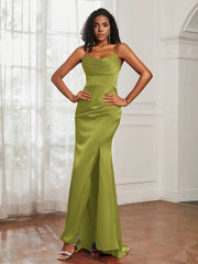Cowl Neck Mermaid Satin Prom Dress Clover Plus Size
