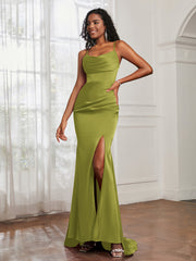 Cowl Neck Mermaid Satin Prom Dress Clover Plus Size