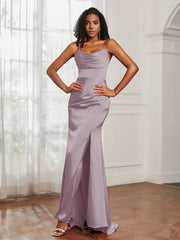 Cowl Neck Mermaid Satin Prom Dress Dusk Plus Size