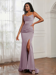 Cowl Neck Mermaid Satin Prom Dress Dusk
