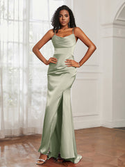 Cowl Neck Mermaid Satin Prom Dress Dusty Sage Plus Size