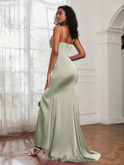 Cowl Neck Mermaid Satin Prom Dress Dusty Sage Plus Size