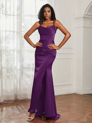 Cowl Neck Mermaid Satin Prom Dress Grape Plus Size