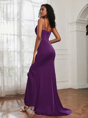 Cowl Neck Mermaid Satin Prom Dress Grape Plus Size