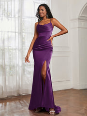 Cowl Neck Mermaid Satin Prom Dress Grape Plus Size